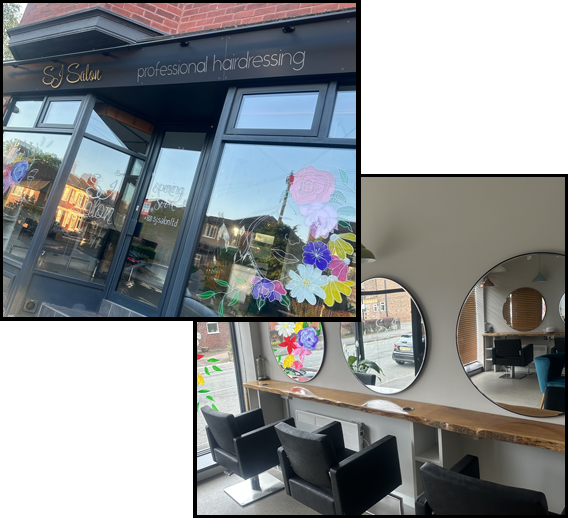 montage of salon interior and exterior